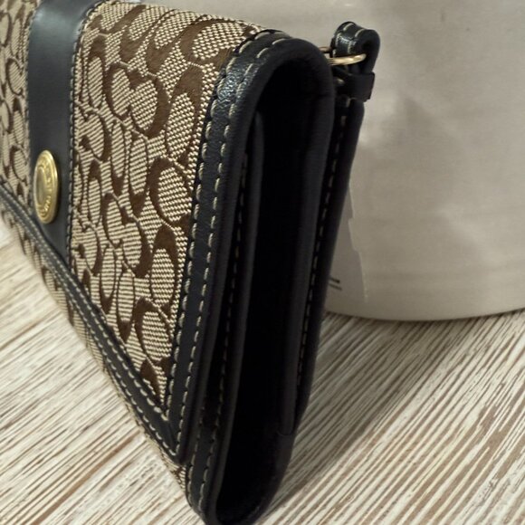 COACH VINTAGE TRIFOLD CHECKBOOK WALLET & INSERT MONOGRAM CANVAS LEATHER - Picture 3 of 16